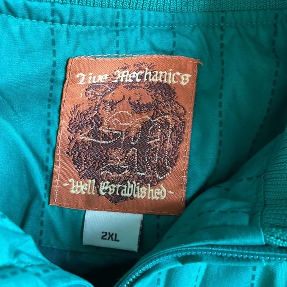 live mechanics well established mens green pinstripe  crest & sheild logo jacket - Picture 7 of 10